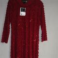 Antthony Original Tops | Antthony Original Red Ruffled 3/4 Length Sleeve Holiday Tunic With Sequins | Color: Red | Size: M