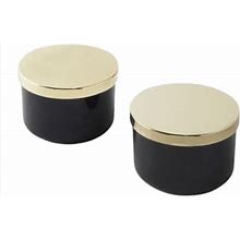 Z Gallerie Storage & Organization | Z Gallerie Canisters Storage Duo Set Of 2 Black Gold Lid New In Box | Color: Black/Gold | Size: Os