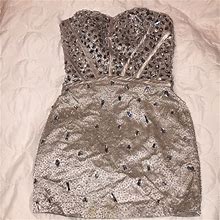 Silver Beaded Cocktail Mini Dress | Color: Silver | Size: Xs