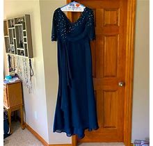 Jjs House Dresses | V-Neck Sheath Chiffon Evening Dress Sweep Train Size 14 New With Tags | Color: Blue | Size: 14