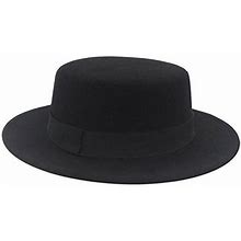 ASTRQLE Fashion Black Wool Blend Flat Brim Elegant Fedora Hat Panama Style Bowler Cap Jazz Hat With Belt For Winer Autumn