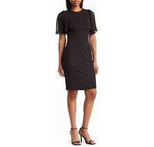 Calvin Klein Pleated Chiffon Sleeve Sheath Dress - Black - Casual Dresses Size 6