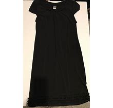 Msk Ladies Black Cap Sleeve Dress Ruffled Neckline & Hem Above Knee -