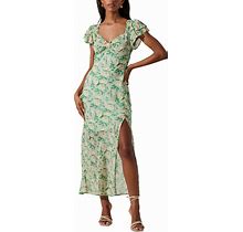 Astr The Label Women's Maisy Floral Print Flutter Sleeve Midi Dress - Green Floral - Size M