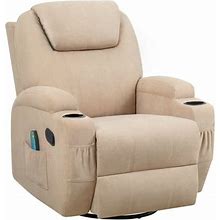 Homall Heated Swivel Rocking Recliner Chair Massage Fabric 360 Swivel Rocker Recliner Living Room Chair Home Theater Seating Heated,Fabric Beige