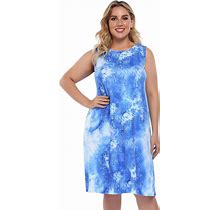 AMZ PLUS Womens Tie Dye Dress Plus Size Casual Boho Sundress Summer Sleeveless Dresses