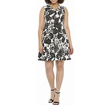 NWT Danny & Nicole Black Ivory Sleeveless Floral Fit & Flare Short Dress Size 12