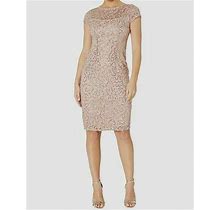 $169 Marina Women's Pink Sequin Short Sleeve Knee Length Sheath Dress Size L