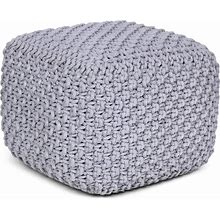 BIRDROCK HOME Square Pouf Footstool Ottoman - Grey - Knit Bean Bag Floor Chair - Cotton Braided Cord - Great For The Living Room, Bedroom And Kids