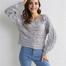 Cable Knit Crew Neck Sweater, Casual Long Sleeve Sweater For Fall & Winter, Women's Clothing,Granny Grey,Must-Have,By Temu
