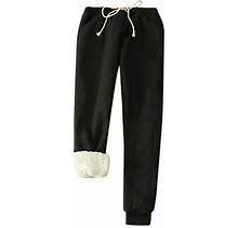 Bigersell Women's Misses Classic Fit Pant Full Length Pants Women's Solid Color Fleece Pockets Bandage Elastic Waist Wei Pants Casual Harun Leggings B