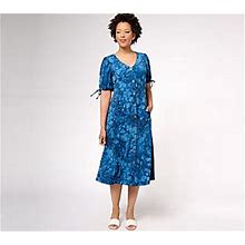 Susan Graver Regular Printed Liquid Knit Elbowsleeve Dress, Size XX-Small, Deep Ocean Blue