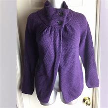 Loft Sweaters | Ann Taylor Loft Petites Womens Sp Purple Eggplant Waffle Knit Sweater Jacket S | Color: Purple | Size: Sp