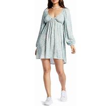 Roxy Sweetest Shores Floral Long Sleeve Babydoll Dress In Blue Surf At Nordstrom, Size Small