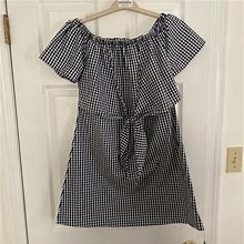 Style Envy Dresses | Off The Shoulder Navy And White Gingham Mini Dress | Color: Blue/White | Size: L