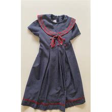 90S Kids Holiday Dress // Bonnie Jean Maxi Dress For Little Girls // Navy Blue Christmas Plaid Tie Back Dress // Full Length Size 6X