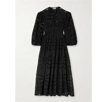 Charo Ruiz Kaika Scalloped Broderie Anglaise Cotton-Blend Midi Dress - Women - Black Dresses - L