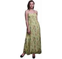 Bimba Black Berry & Yellow Sparrow Bird Print Women Smocked Bodice Beach Sun Dress-XX-Large