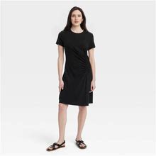 Women's Short Sleeve Ruched Knit Mini T-Shirt Dress - Universal Thread Black S