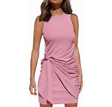 Eashery Women's Wear To Work Dresses Women's Long Sleeve Floral Print Retro V Neck Tassel Bohemian Midi Dresses Pink XL