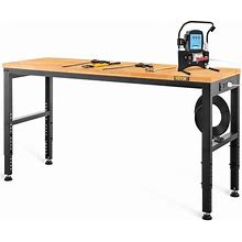 VEVOR Adjustable Workbench, 48" L X 24" W Garage Worktable With Universal Wheels, 28-39.5" Heights & 2000 LBS Load Capacity, With Power Outlets &