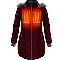 Actionheat 5V Heated Long Puffer Jacket With Hood For Ladies - Wine - M