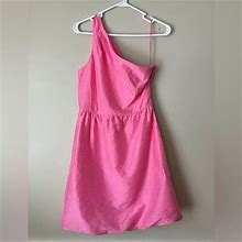 J. Crew Dresses | J. Crew Bridget Shimmering Pink Linen Blend One Shoulder Bubble Mini Dress 4 | Color: Pink | Size: 4