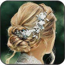 Gorais Flower Bride Wedding Hair Vine Blue Rhinestone Bridal Hair Accessories Silver Crystal Wedding Headpiece Leaf Hair Piece For Women And Girls