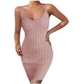 Womens Summer Sleeveless Sexy Mini Bodycon Dress V Neck Knit Ribbed Slim Fit Night Out Club Party Dress Clubwear