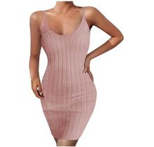 Womens Summer Sleeveless Sexy Mini Bodycon Dress V Neck Knit Ribbed Slim Fit Night Out Club Party Dress Clubwear