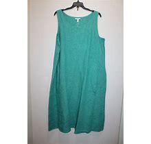 Eileen Fisher Scoop Neck Dress 100% Organic Linen Delavé Deep Aqua Size Xxs & L