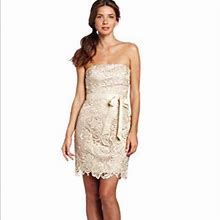Adrianna Papell Dresses | Adrianna Papell Champagne Lace Cocktail Dress | Color: Cream/Tan | Size: 4