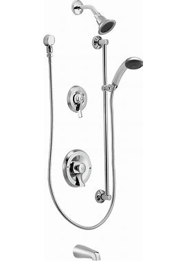 Moen T8343 Posi-Temp Pressure Balanced Tub And Shower Trim With 2.5 GPM Shower Head Hand Shower Slide Bar And Tub Spout From The M-DURA Collection