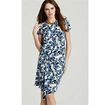 Dkny Stretch Silk Floral Cap Sleeve Gathered Front Shift Dress S