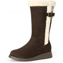 Dream Pairs Women's Winter Casual Snow Boots Wide Mid-Calf Fashion Warm Outdoor Boot Dsb212 Brown Size 12