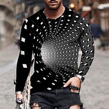 Brnmxoke Men's Men S 3D Print Graphic Optical Illusion T-Shirt Big And Tall Trendy Print Long Sleeve Daily Tops Basic Tee Shirts Workout Round Neck Pu