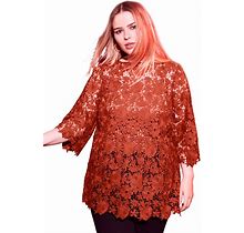 Plus Size Women's Allover Lace Top By June+Vie In Copper Red (Size 14 W)