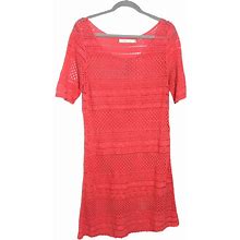 Solitaire Dresses | Solitaire L Crochet Dress Coral Scoop Short Sleeve Knee Length | Color: Orange | Size: L