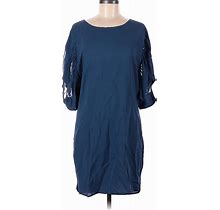 ADAM By Adam Lippes Casual Dress - Shift Scoop Neck 3/4 Sleeves: Blue Print Dresses - Women's Size 8