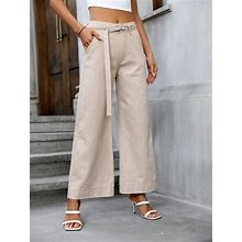 Solid Belted Wide Leg Jeans,26