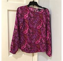 Ann Taylor Tops | Ann Taylor Sz 0 Long Sleeve Pink/Purple/Red Paisley Pattern Dress Shirt | Color: Pink/Red | Size: 0