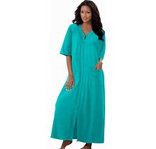 Plus Size Women's Long French Terry Zip-Front Robe By Dreams & Co. In Aquamarine (Size 1X)