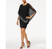 Sl Fashions Metallic-Trim Capelet Sheath Dress - Black/Silver - Size 14