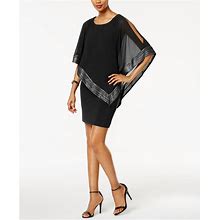 Sl Fashions Metallic-Trim Capelet Sheath Dress - Black/Silver - Size 16