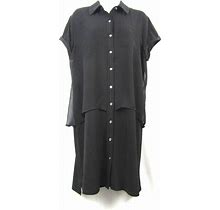 Calvin Klein Black Button-Front Sheath Dress Sheer Shirt Over Size