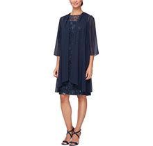 Alex Evenings Women's Short Embroidered Dress With Illusion Jacket