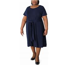 Robbie Bee Dresses | Robbie Bee Womens Navy Belted Handkerchief Hem Unlined Dress Plus 2X | Color: Blue | Size: 2X