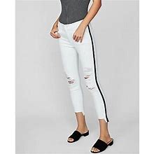 Express Pants & Jumpsuits | Express Women's Mid-Rise Cropped Distressed White Leggings Black Side Stripe Siz | Color: Black/White | Size: 18