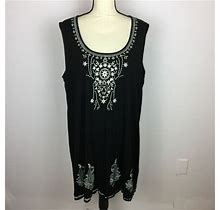 Grace Elements Tank Dress 3X Womans Plus Black Knit Embroidered