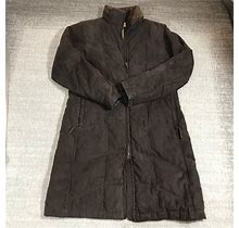 Ll Bean Jacket Womens Medium Quilted Goose Down Long Full Zip Brown